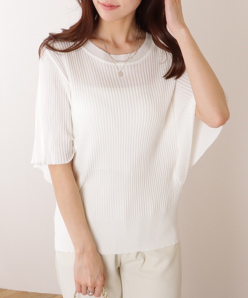 Lace Ladies(レースレディース)の「バタフライスリーブ プリーツ 半袖 ニット プルオーバー(ニット/セーター・レディース・ブラック/ホワイト・S/M/XL)」の11枚目の写真