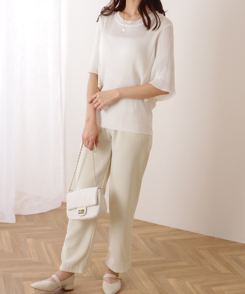 Lace Ladies(レースレディース)の「バタフライスリーブ プリーツ 半袖 ニット プルオーバー(ニット/セーター・レディース・ブラック/ホワイト・S/M/XL)」の12枚目の写真