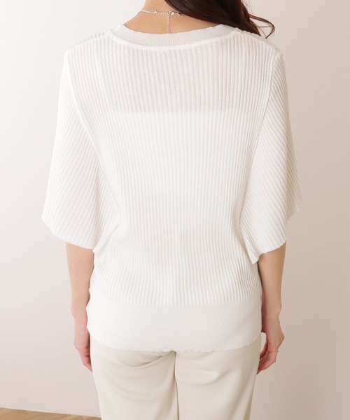 Lace Ladies(レースレディース)の「バタフライスリーブ プリーツ 半袖 ニット プルオーバー(ニット/セーター・レディース・ブラック/ホワイト・S/M/XL)」の14枚目の写真