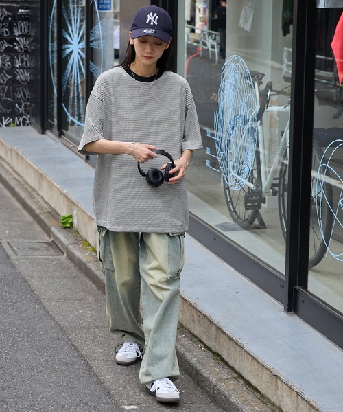 MONO-MART(モノマート)の「ドローコード オーバーサイズボーダー半袖リンガーTシャツ(Tシャツ/カットソー・レディース・レッド/ブラック/ネイビー/ホワイト/ブラウン系/チャコール/グリーン系/ブラック系/サックスブルー・XL/L/M/S)」の13枚目の写真