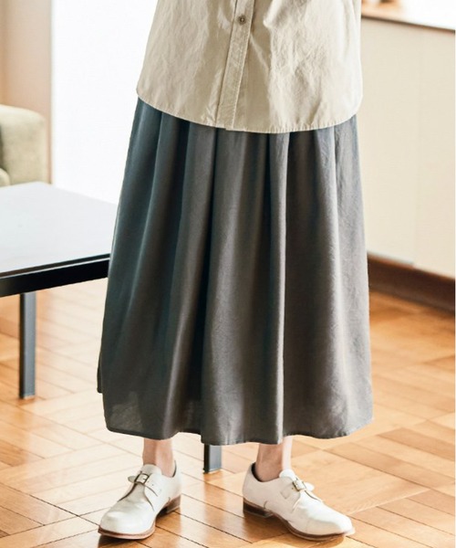 and myera(アンド マイラ)の「and myera そよぐスカート(スカート・レディース・カーキ/チャコール/シルバーグレー・X-LARGE/LARGE/MEDIUM/SMALL)」の3枚目の写真
