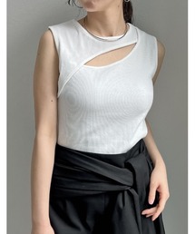 ストレッチリブカットソーカットアウトタンクトップ