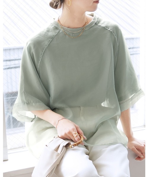 reca(レカ)の「オーガンジー重ねラグラントップス(その他トップス・レディース・アイボリー/ブラック/ブルーグレー/ベージュ系その他/ミント/ブラウン・FREE)」の6枚目の写真