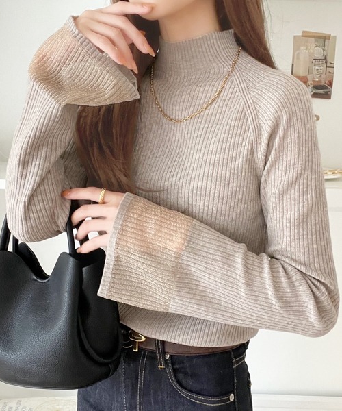 classicalelf(クラシカルエルフ)の「動くたび大人フェミニン。袖ラメシアーハイネックリブニット(ニット/セーター・レディース・ブルー/モカ/アイボリー/ブラック/グレー・LARGE/X-LARGE/SMALL/MEDIUM)」の9枚目の写真