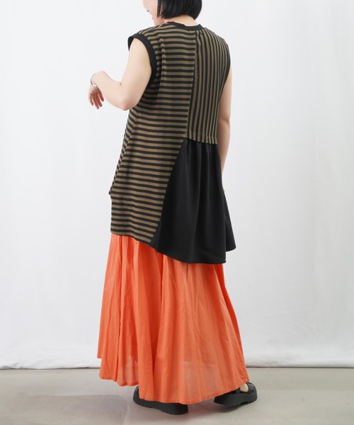 LUCA/LADY LUCK LUCA（ルカ/レディラックルカ）の「LC/LLL ボーダーバイヤスノースリーブカットソー / アシメ切替ノースリーブカットソー（Tシャツ/カットソー・レディース・アイボリー/グリーン/カーキ・FREE）」の18枚目の写真