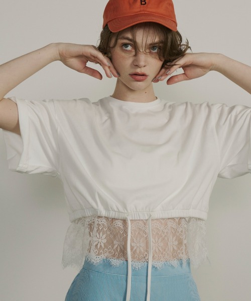 Unitage（ユニテージ）の「レースヘムショートTEE（Tシャツ/カットソー・レディース・ブラック/ホワイト・FREE）」の3枚目の写真