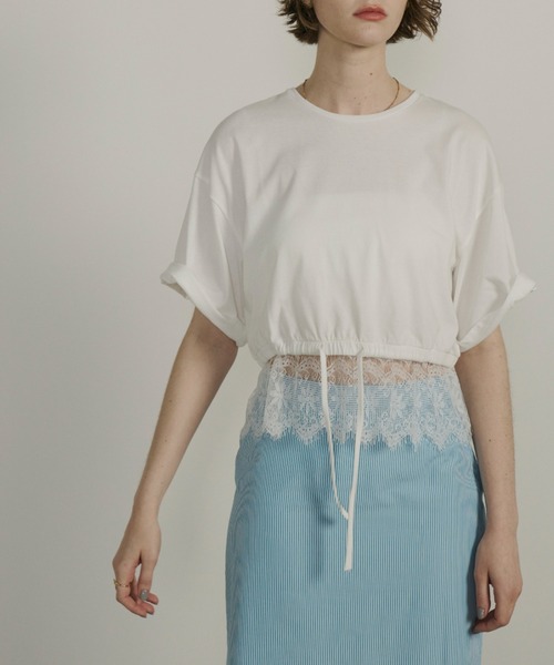 Unitage（ユニテージ）の「レースヘムショートTEE（Tシャツ/カットソー・レディース・ブラック/ホワイト・FREE）」の5枚目の写真