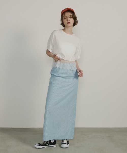 Unitage（ユニテージ）の「レースヘムショートTEE（Tシャツ/カットソー・レディース・ブラック/ホワイト・FREE）」の7枚目の写真