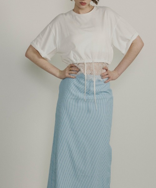 Unitage（ユニテージ）の「レースヘムショートTEE（Tシャツ/カットソー・レディース・ブラック/ホワイト・FREE）」の6枚目の写真