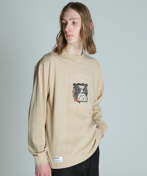 【セール】Schott/ショット/COLOR FLOCKY BULLDOG LS T-SHIRT/カラーフロッキー ブルドッグ ロンT（Tシャツ/カットソー）｜schott（ショット）