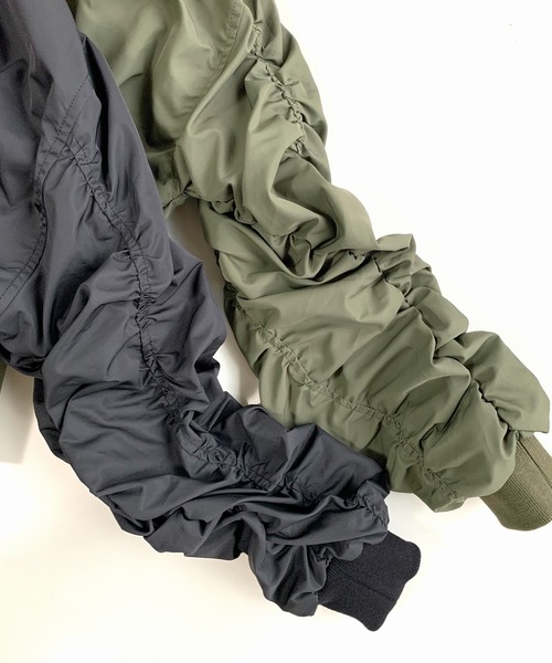 Q（キュー）の「MA-1 ギャザーブルゾン（MA-1・レディース・カーキ/ブラック・MEDIUM）」の8枚目の写真
