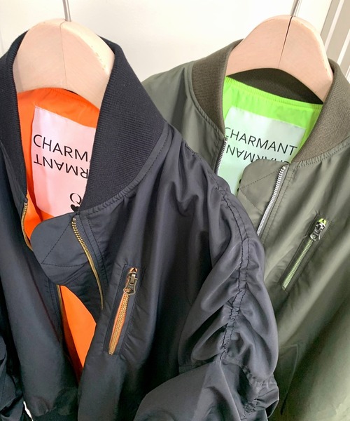 Q（キュー）の「MA-1 ギャザーブルゾン（MA-1・レディース・カーキ/ブラック・MEDIUM）」の10枚目の写真