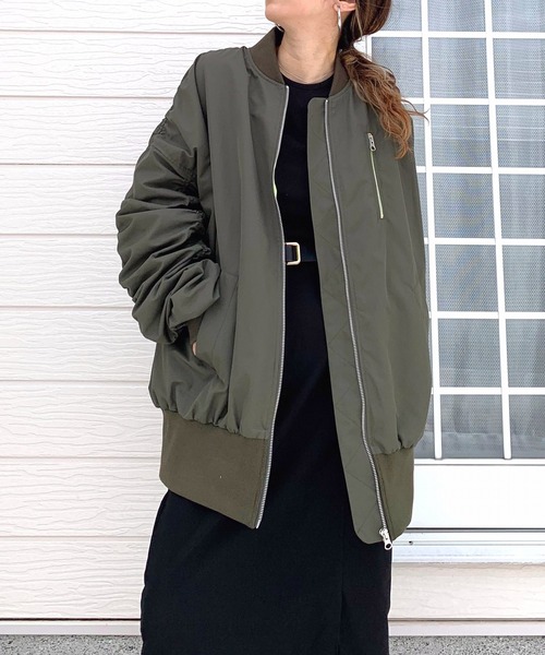 Q（キュー）の「MA-1 ギャザーブルゾン（MA-1・レディース・カーキ/ブラック・MEDIUM）」の12枚目の写真