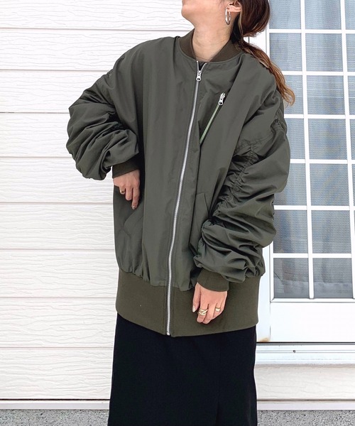 Q（キュー）の「MA-1 ギャザーブルゾン（MA-1・レディース・カーキ/ブラック・MEDIUM）」の14枚目の写真