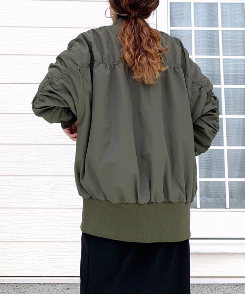 Q（キュー）の「MA-1 ギャザーブルゾン（MA-1・レディース・カーキ/ブラック・MEDIUM）」の16枚目の写真