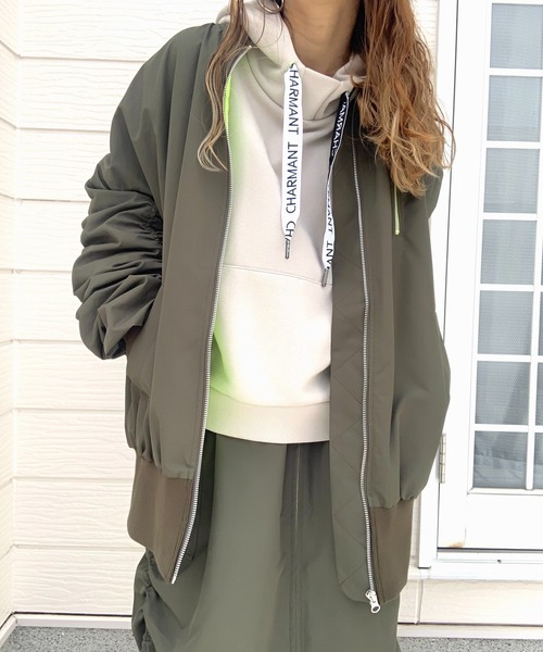 Q（キュー）の「MA-1 ギャザーブルゾン（MA-1・レディース・カーキ/ブラック・MEDIUM）」の19枚目の写真