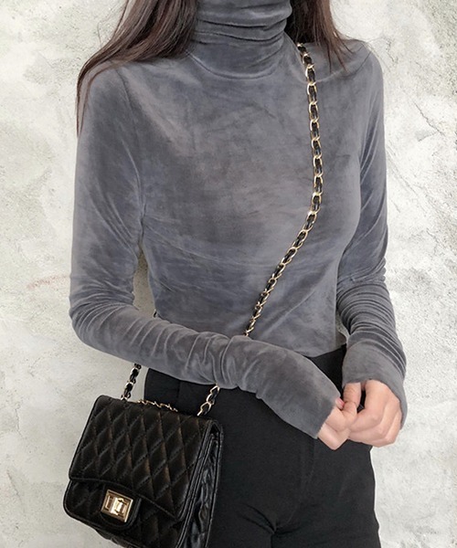 c.u.l（シーユーエル）の「やわらか タートルネックトップス culw698（Tシャツ/カットソー・レディース・グレー/ブラック/ピンク・M/L）」の2枚目の写真