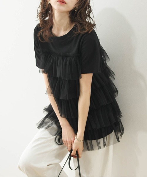 SUGAR BISKET(シュガービスケット)の「チュールティアードドッキングTシャツ(Tシャツ/カットソー・レディース・グレー/ベージュ/ブラック/ホワイト・フリー)」の3枚目の写真
