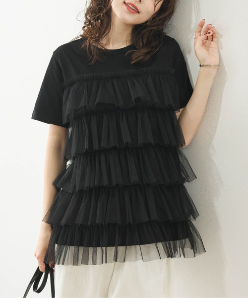 SUGAR BISKET(シュガービスケット)の「チュールティアードドッキングTシャツ(Tシャツ/カットソー・レディース・グレー/ベージュ/ブラック/ホワイト・フリー)」の22枚目の写真