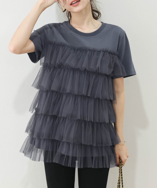 SUGAR BISKET(シュガービスケット)の「チュールティアードドッキングTシャツ(Tシャツ/カットソー・レディース・グレー/ベージュ/ブラック/ホワイト・フリー)」の18枚目の写真