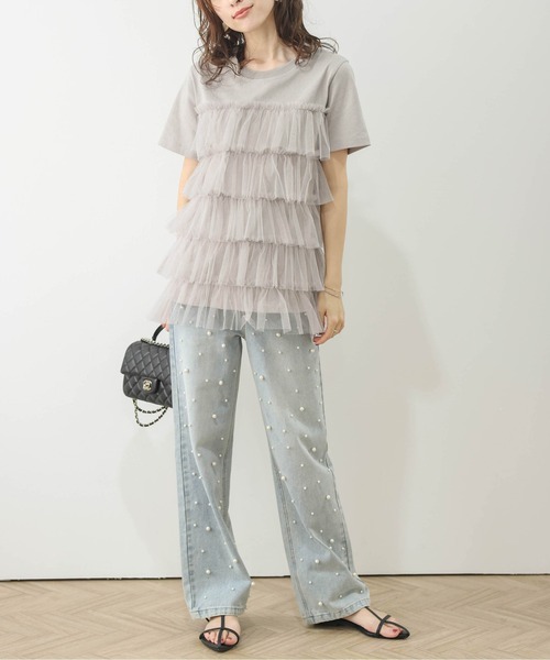 SUGAR BISKET(シュガービスケット)の「チュールティアードドッキングTシャツ(Tシャツ/カットソー・レディース・グレー/ベージュ/ブラック/ホワイト・フリー)」の14枚目の写真