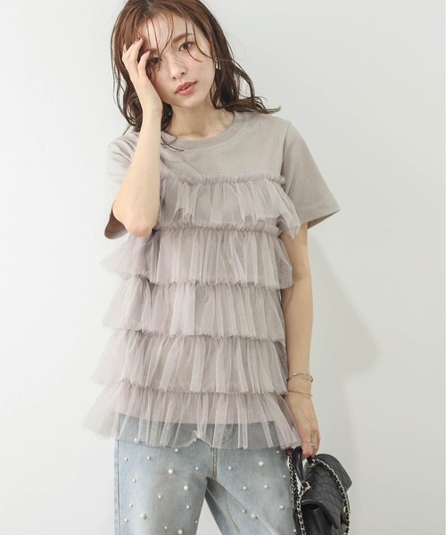 SUGAR BISKET(シュガービスケット)の「チュールティアードドッキングTシャツ(Tシャツ/カットソー・レディース・グレー/ベージュ/ブラック/ホワイト・フリー)」の11枚目の写真