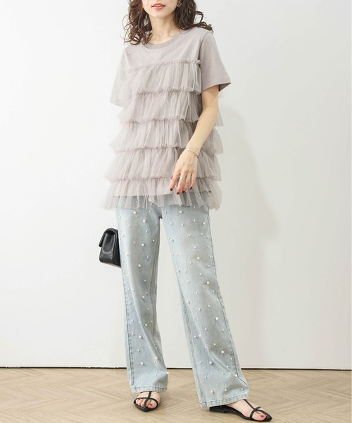 SUGAR BISKET(シュガービスケット)の「チュールティアードドッキングTシャツ(Tシャツ/カットソー・レディース・グレー/ベージュ/ブラック/ホワイト・フリー)」の13枚目の写真