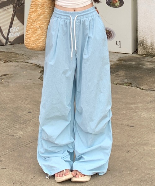 Teem Store（チームストア）の「カラフル ドロスト ナイロン タックパンツ（その他パンツ・レディース・ブラック/ブルー/グリーン/イエロー・S/M/L）」の9枚目の写真