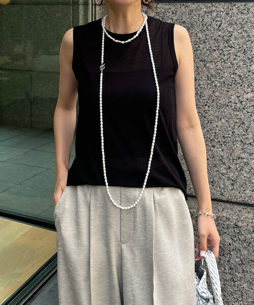 DouDou（ドゥドゥ）の「コットンシアータンク（Tシャツ/カットソー・レディース・ピンク/ブラウン/オフホワイト/ブラック・FREE）」の2枚目の写真