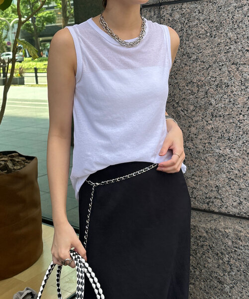 DouDou（ドゥドゥ）の「コットンシアータンク（Tシャツ/カットソー・レディース・ピンク/ブラウン/オフホワイト/ブラック・FREE）」の11枚目の写真