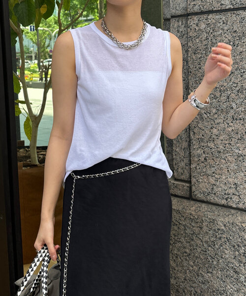 DouDou（ドゥドゥ）の「コットンシアータンク（Tシャツ/カットソー・レディース・ピンク/ブラウン/オフホワイト/ブラック・FREE）」の12枚目の写真