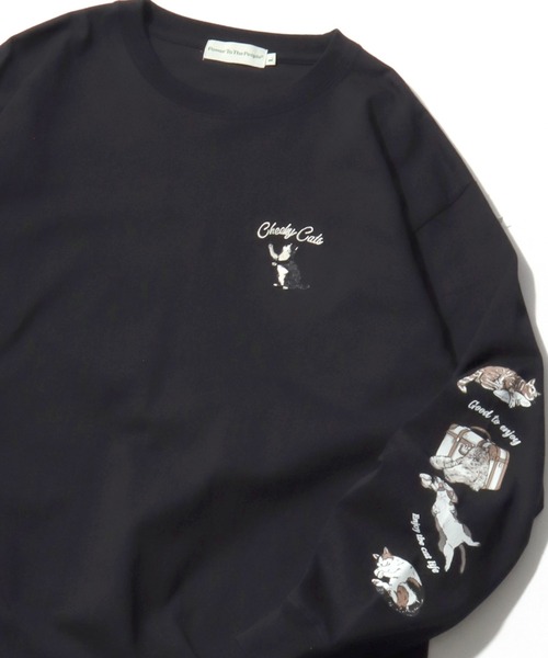 POWER TO THE PEOPLE（パワートゥーザピープル）の「2026SS POWER TO THE PEOPLE/パワートゥザピープル オバケ ネコ ワンポイント刺繍 袖プリント オーバーサイズロンT 長袖 レディース メンズ（Tシャツ/カットソー・メンズ・ホワイト/ホワイト系その他/グレー系その他/ブラック/グレー系その他2/ブラック系その他・LL/M/L）」の4枚目の写真