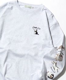 POWER TO THE PEOPLE（パワートゥーザピープル）の「2026SS POWER TO THE PEOPLE/パワートゥザピープル オバケ ネコ ワンポイント刺繍 袖プリント オーバーサイズロンT 長袖 レディース メンズ（Tシャツ/カットソー）」