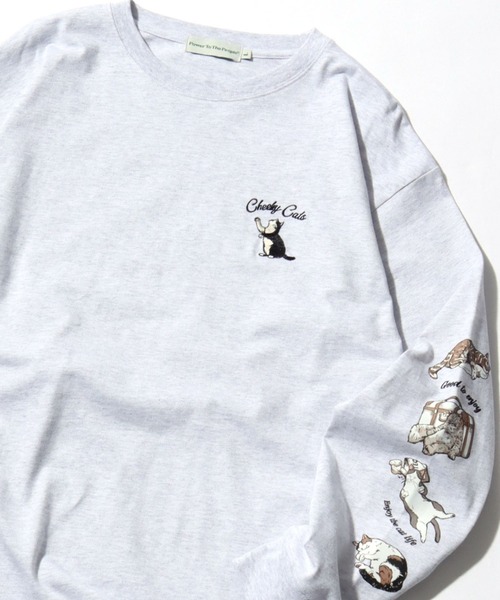 POWER TO THE PEOPLE（パワートゥーザピープル）の「2026SS POWER TO THE PEOPLE/パワートゥザピープル オバケ ネコ ワンポイント刺繍 袖プリント オーバーサイズロンT 長袖 レディース メンズ（Tシャツ/カットソー・メンズ・ホワイト/ホワイト系その他/グレー系その他/ブラック/グレー系その他2/ブラック系その他・LL/M/L）」の6枚目の写真