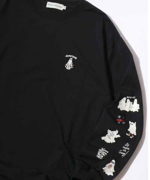 POWER TO THE PEOPLE（パワートゥーザピープル）の「2026SS POWER TO THE PEOPLE/パワートゥザピープル オバケ ネコ ワンポイント刺繍 袖プリント オーバーサイズロンT 長袖 レディース メンズ（Tシャツ/カットソー・メンズ・ホワイト/ホワイト系その他/グレー系その他/ブラック/グレー系その他2/ブラック系その他・LL/M/L）」の3枚目の写真