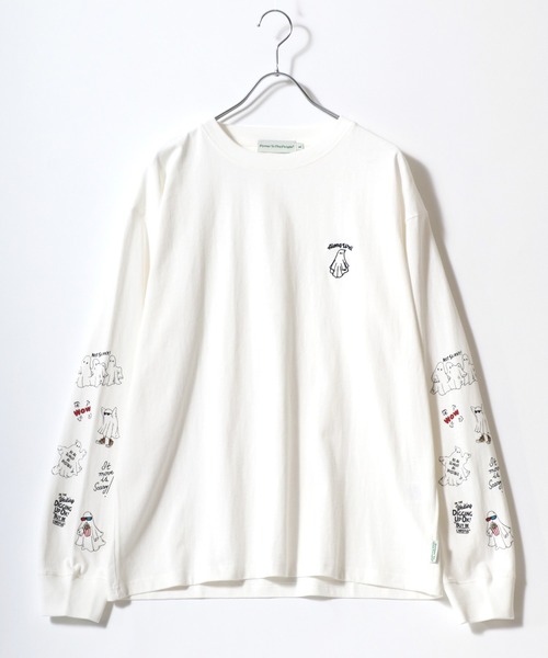 POWER TO THE PEOPLE（パワートゥーザピープル）の「2026SS POWER TO THE PEOPLE/パワートゥザピープル オバケ ネコ ワンポイント刺繍 袖プリント オーバーサイズロンT 長袖 レディース メンズ（Tシャツ/カットソー・メンズ・ホワイト/ホワイト系その他/グレー系その他/ブラック/グレー系その他2/ブラック系その他・LL/M/L）」の7枚目の写真