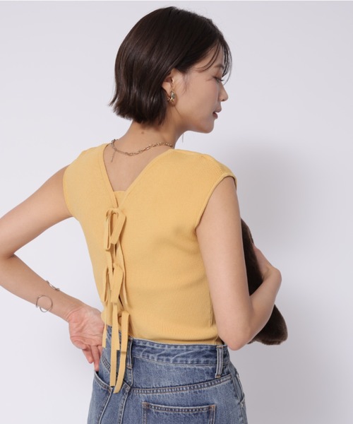 Apuweiser-riche - 即完売♡新品♡アプワイザーリッシェ バックチェーンゆるニット♡イエロー Apuweiser-riche（アプワイザーリッシェ）の「バックリボン