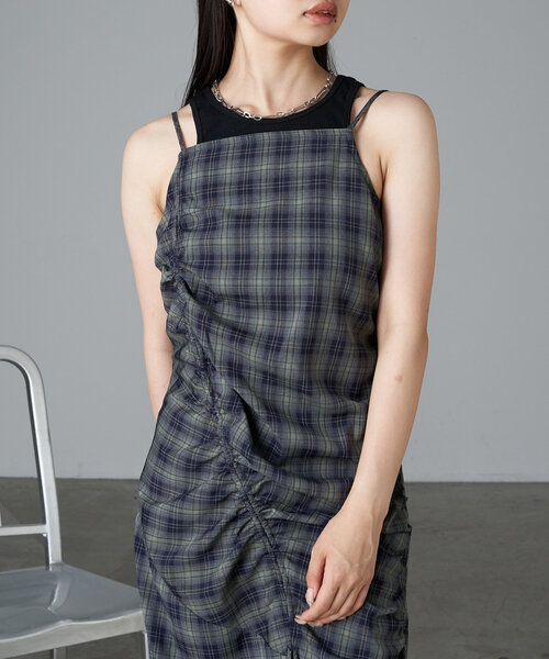 RAY CASSIN(レイカズン)の「チェックシャーリングワンピース(ワンピース・レディース・アイボリー/グリーン/ブラック・FREE)」の10枚目の写真