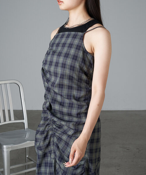 RAY CASSIN(レイカズン)の「チェックシャーリングワンピース(ワンピース・レディース・アイボリー/グリーン/ブラック・FREE)」の9枚目の写真