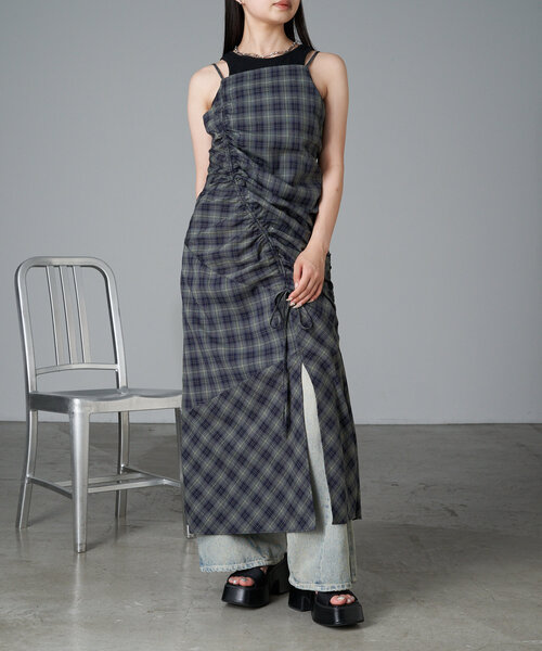 RAY CASSIN(レイカズン)の「チェックシャーリングワンピース(ワンピース・レディース・アイボリー/グリーン/ブラック・FREE)」の7枚目の写真