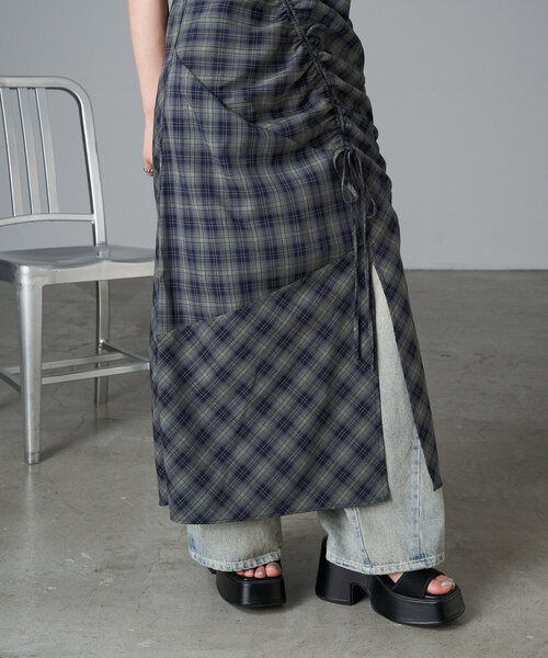 RAY CASSIN(レイカズン)の「チェックシャーリングワンピース(ワンピース・レディース・アイボリー/グリーン/ブラック・FREE)」の6枚目の写真