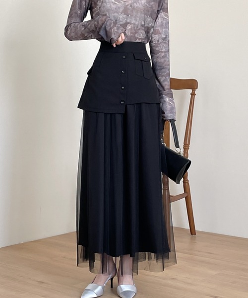 ABITOKYO(アビトーキョー)の「2024AW新作 レイヤードパワーチュールドッキングスカート(スカート・レディース・ブラック/ベージュ・XL/L/M)」の9枚目の写真