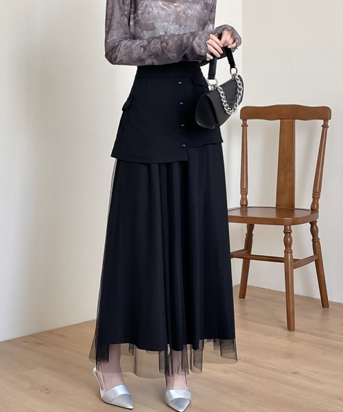 ABITOKYO(アビトーキョー)の「2024AW新作 レイヤードパワーチュールドッキングスカート(スカート・レディース・ブラック/ベージュ・XL/L/M)」の7枚目の写真