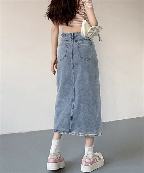 FREE STYLISTS(フリー スタイリスト)の「フロントスリットデニムスカート(スカート・レディース・ブラック/ブルー・S/M/L/XL)」の18枚目の写真