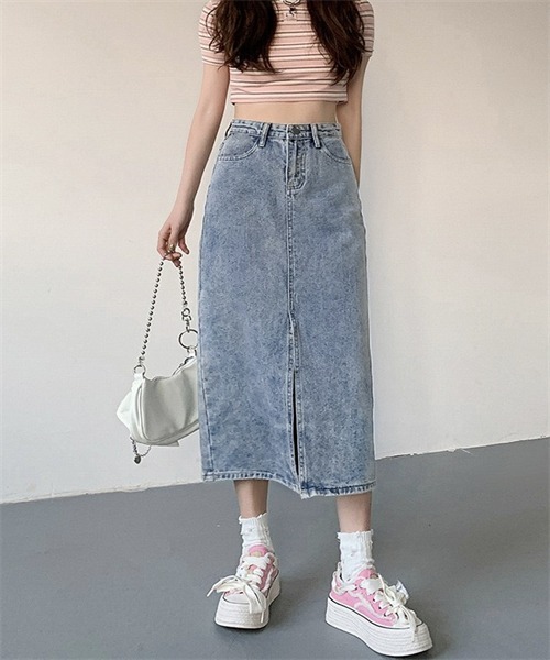 FREE STYLISTS(フリー スタイリスト)の「フロントスリットデニムスカート(スカート・レディース・ブラック/ブルー・S/M/L/XL)」の11枚目の写真