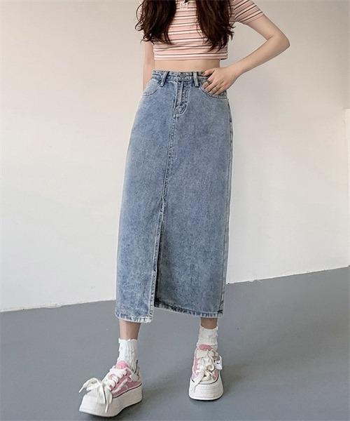 FREE STYLISTS(フリー スタイリスト)の「フロントスリットデニムスカート(スカート・レディース・ブラック/ブルー・S/M/L/XL)」の16枚目の写真