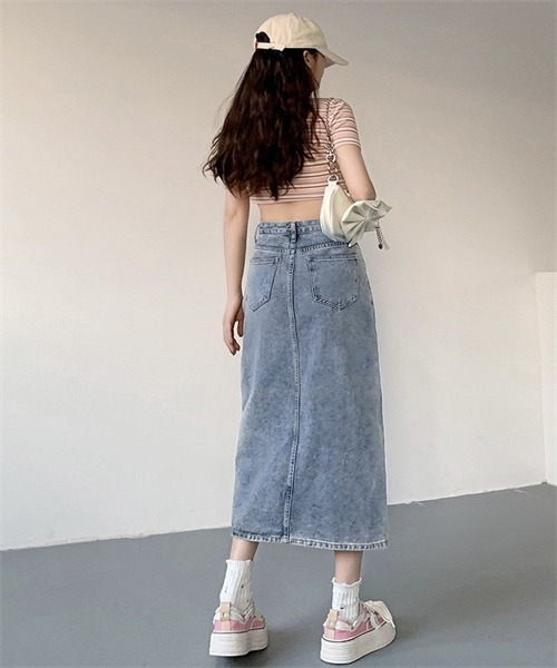 FREE STYLISTS(フリー スタイリスト)の「フロントスリットデニムスカート(スカート・レディース・ブラック/ブルー・S/M/L/XL)」の19枚目の写真