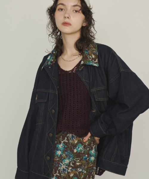 Unitage(ユニテージ)の「ジャガード襟2wayデニムジャケット(デニムジャケット・レディース・ネイビー/ブルー・FREE)」の13枚目の写真