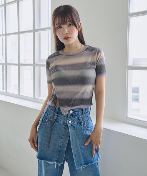 nemne store(ネンネストア)の「《unnome》グラデーションギャザーTシャツ(Tシャツ/カットソー・レディース・カーキ/ブラック/ピンク・フリー)」の12枚目の写真