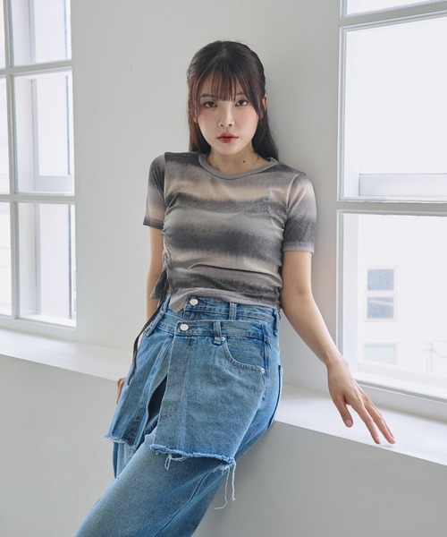 nemne store(ネンネストア)の「《unnome》グラデーションギャザーTシャツ(Tシャツ/カットソー・レディース・カーキ/ブラック/ピンク・フリー)」の13枚目の写真